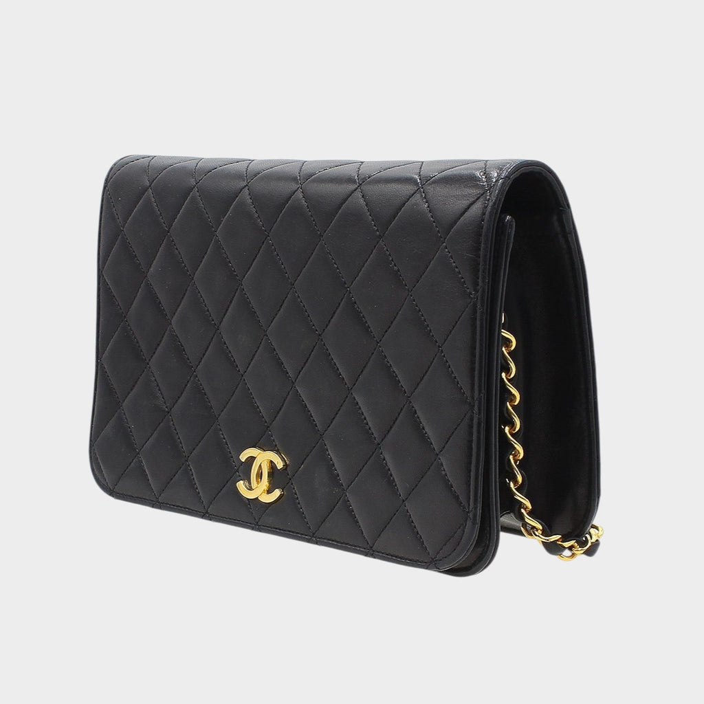 Chanel Matelassé Push-Lock Chain Shoulder Bag, Black with Gold Hardware, Vintage, CHANEL