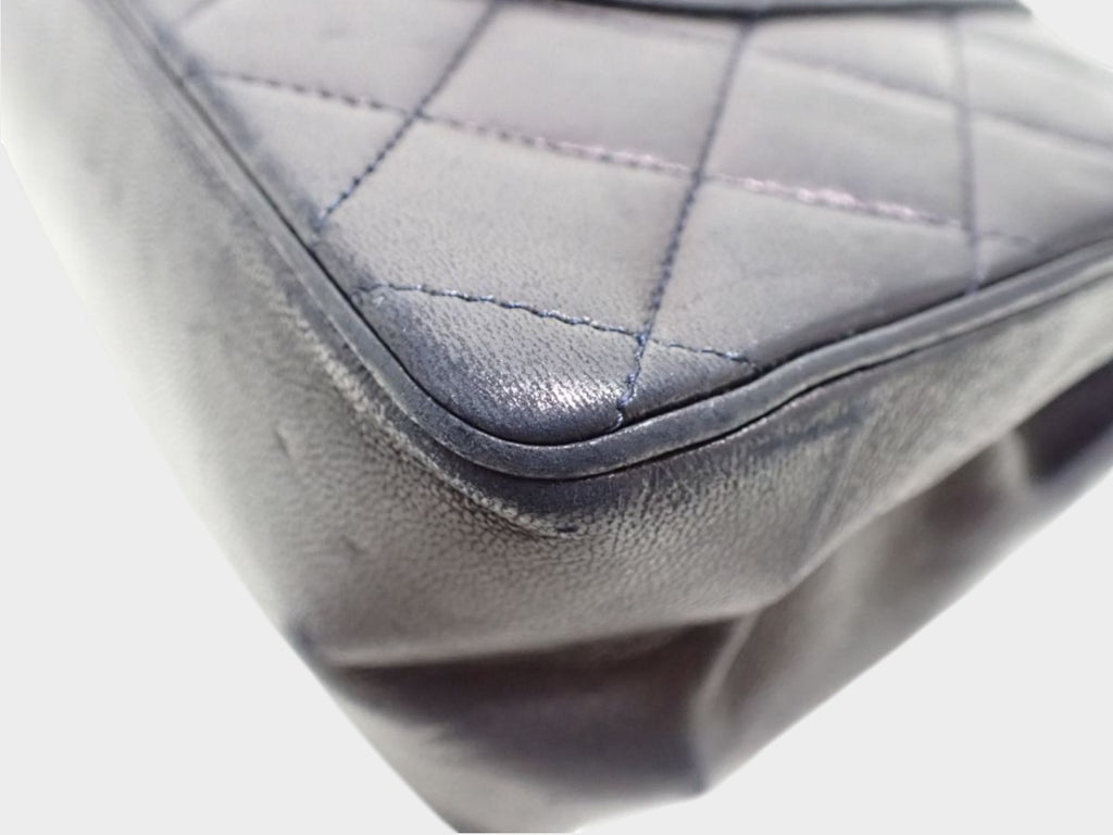 CHANEL Matelassé Double Flap Coco Mark Black Gold Lambskin Vintage No Serial Number Used