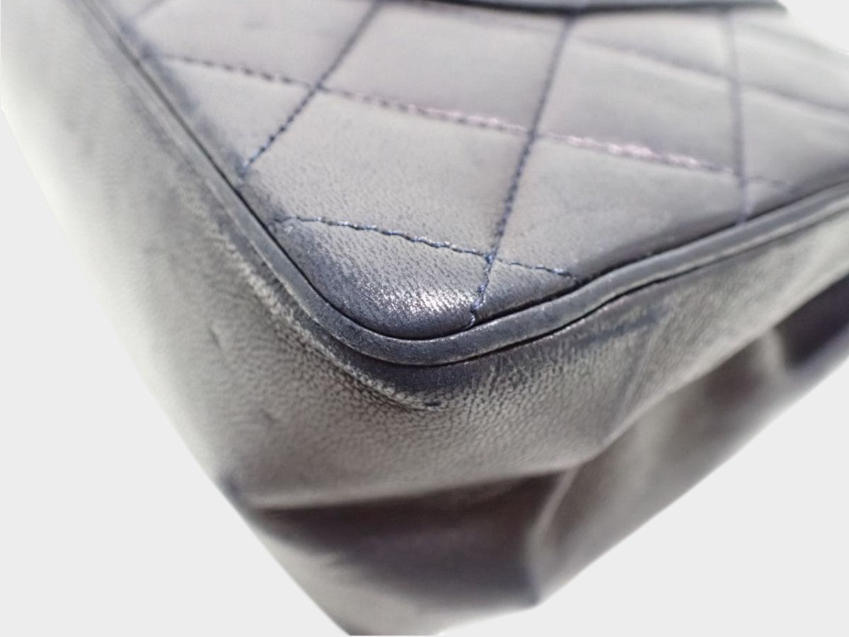 CHANEL Matelassé Double Flap Coco Mark Black Gold Lambskin Vintage No Serial Number Used