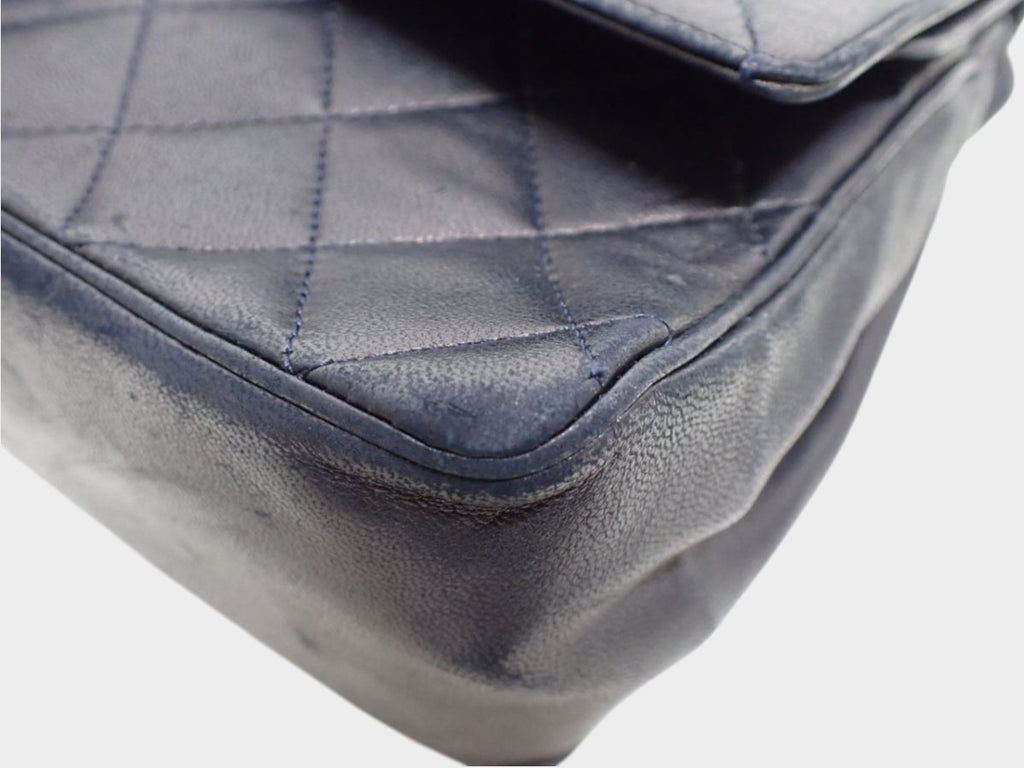 CHANEL Matelassé Double Flap Coco Mark Black Gold Lambskin Vintage No Serial Number Used