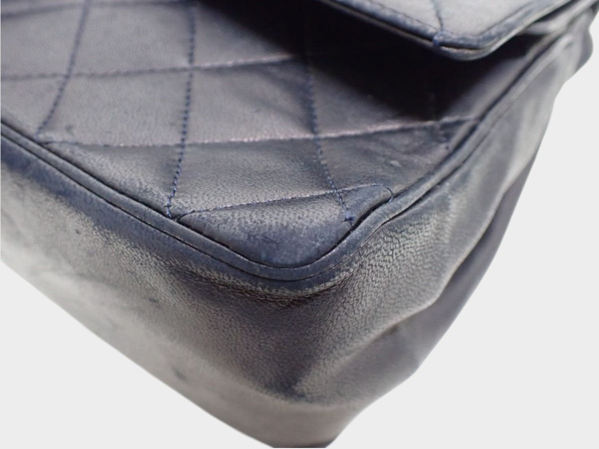 CHANEL Matelassé Double Flap Coco Mark Black Gold Lambskin Vintage No Serial Number Used