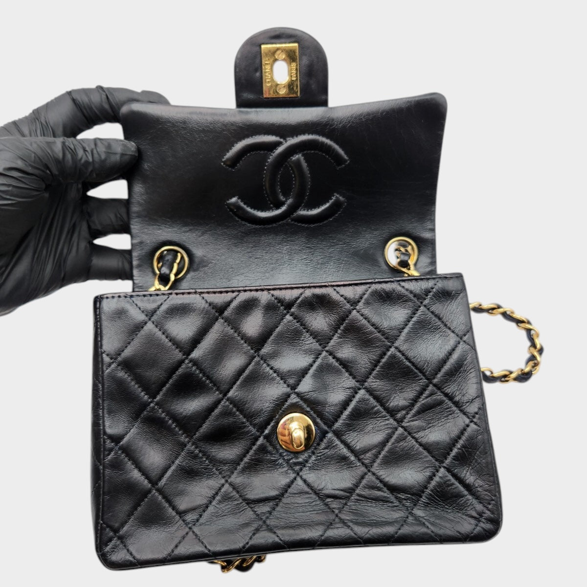 CHANEL Mini Matelassé Lambskin Turnlock Coco Mark Black with Seal, Serial Number 5