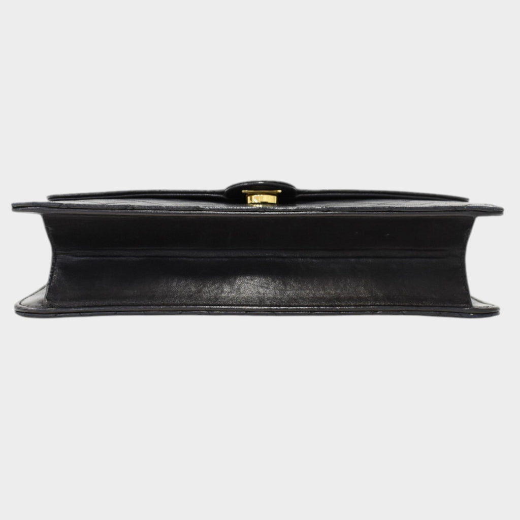Chain Shoulder Bag Matelassé Single Flap Lambskin Leather Black Tasche
