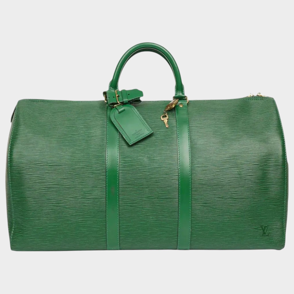 Excellent condition LOUIS VUITTON Epi Keepall 50 Green Boston Tasche