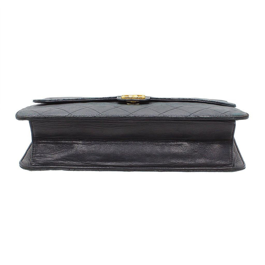 Chanel Matelassé Leather Push-Lock Chain Shoulder Bag W25cm Black Vintage CHANEL Women'