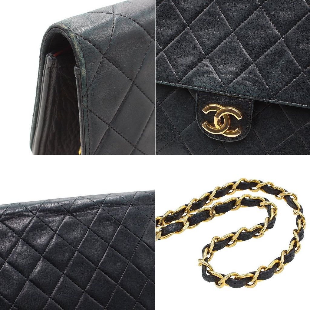Chanel Matelassé Leather Push-Lock Chain Shoulder Bag W25cm Black Vintage CHANEL Women'