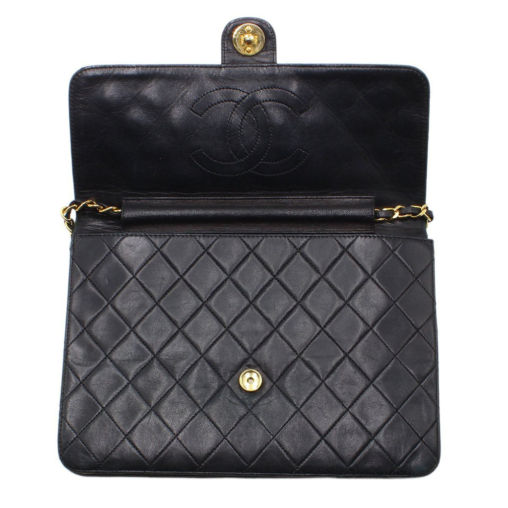 Chanel Matelassé Leather Push-Lock Chain Shoulder Bag W25cm Black Vintage CHANEL Women'