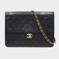 Chanel Matelassé Leather Push-Lock Chain Shoulder Bag W25cm Black Vintage CHANEL Women'