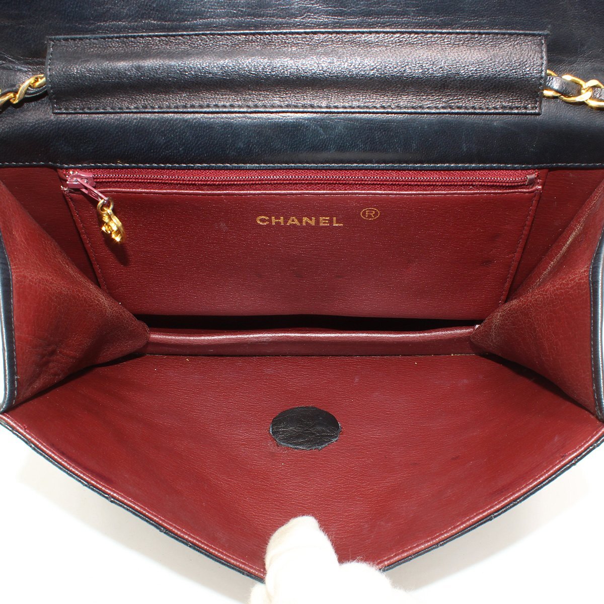 Chanel Matelassé Leather Push-Lock Chain Shoulder Bag W25cm Black Vintage CHANEL Women'