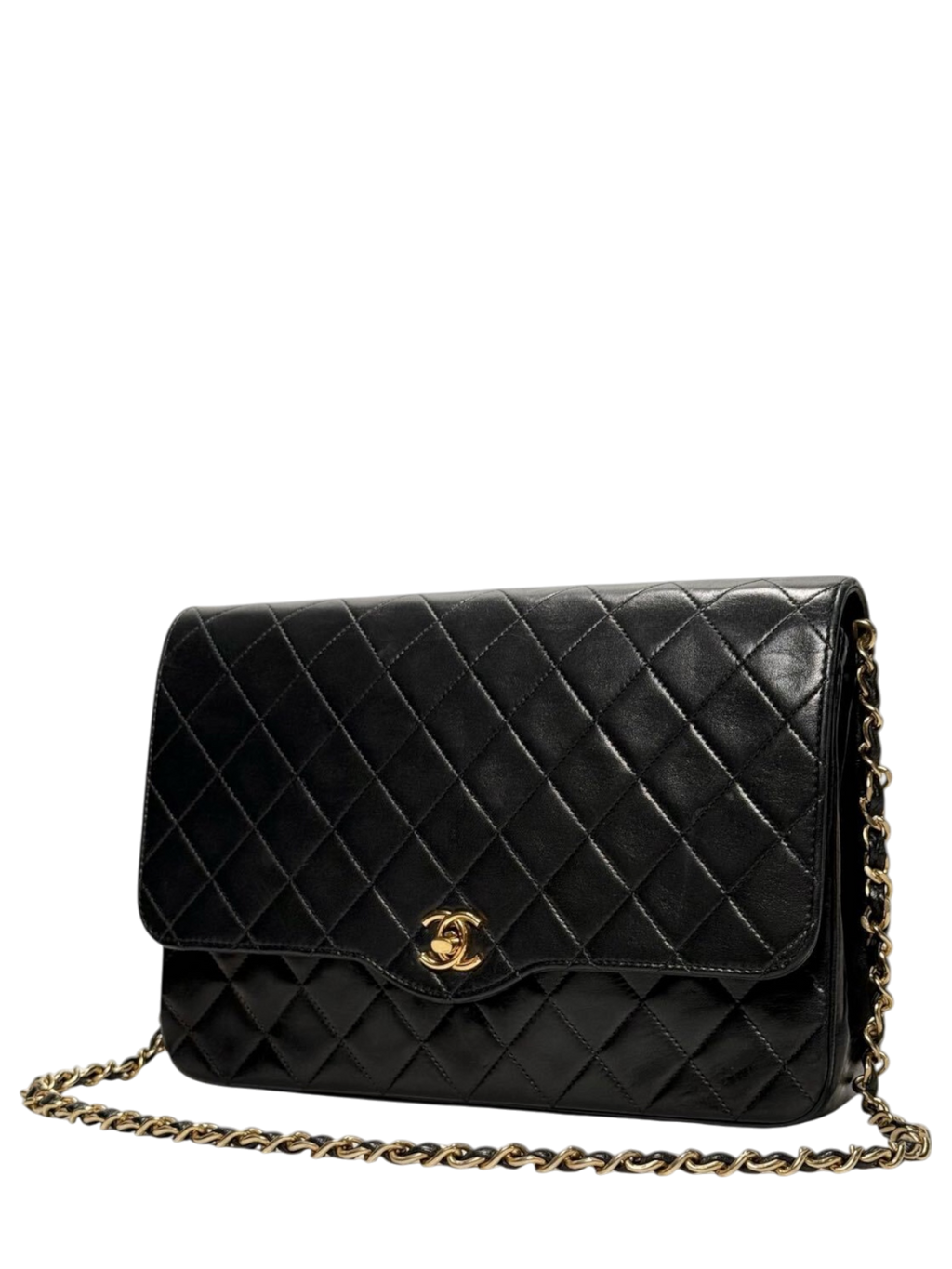 CHANEL Lambskin Matelassé Coco Mark Chain Shoulder Bag Turnlock Vintage Single Black h