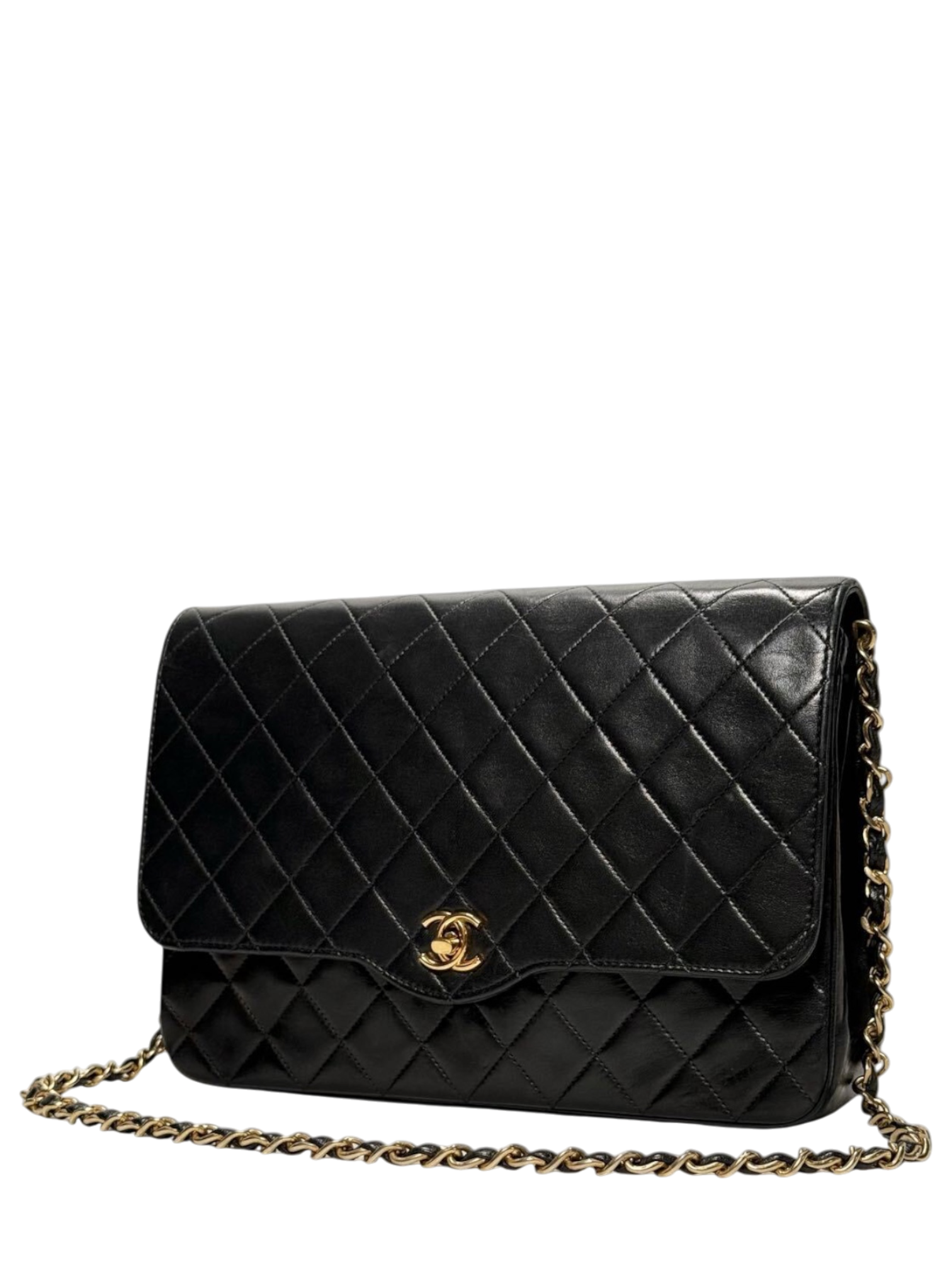 CHANEL Lambskin Matelassé Coco Mark Chain Shoulder Bag Turnlock Vintage Single Black h