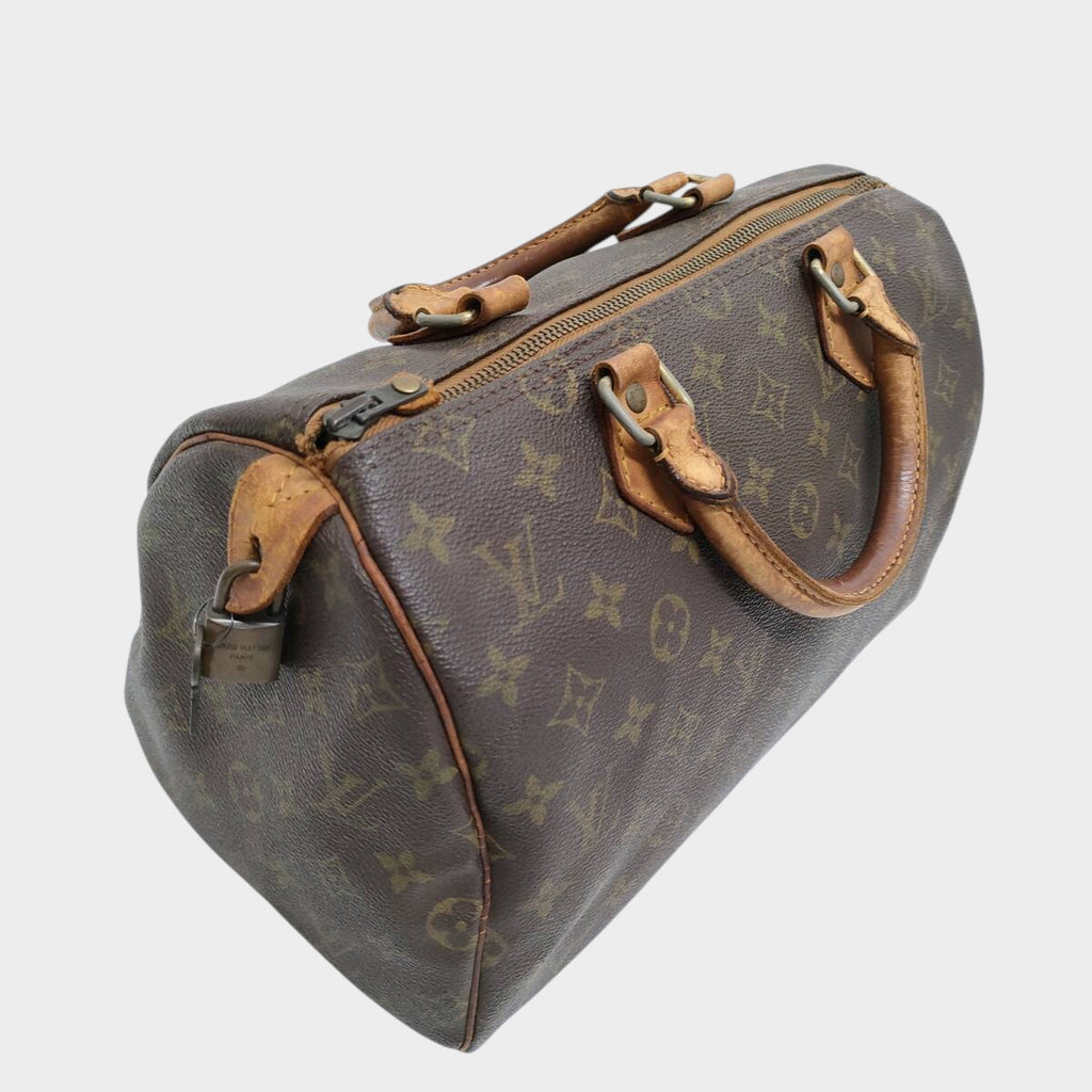LOUIS VUITTON Speedy 30 Mini Boston Bag Handbag Monogram 1970s Vintage with Padlock and Key