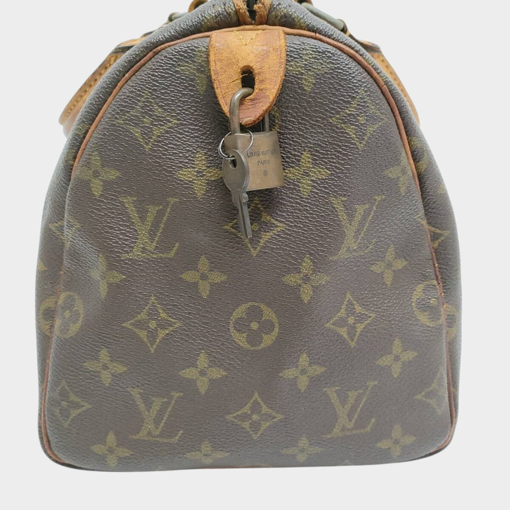LOUIS VUITTON Speedy 30 Mini Boston Bag Handbag Monogram 1970s Vintage with Padlock and Key