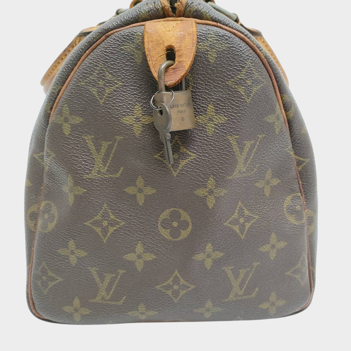 LOUIS VUITTON Speedy 30 Mini Boston Bag Handbag Monogram 1970s Vintage with Padlock and Key