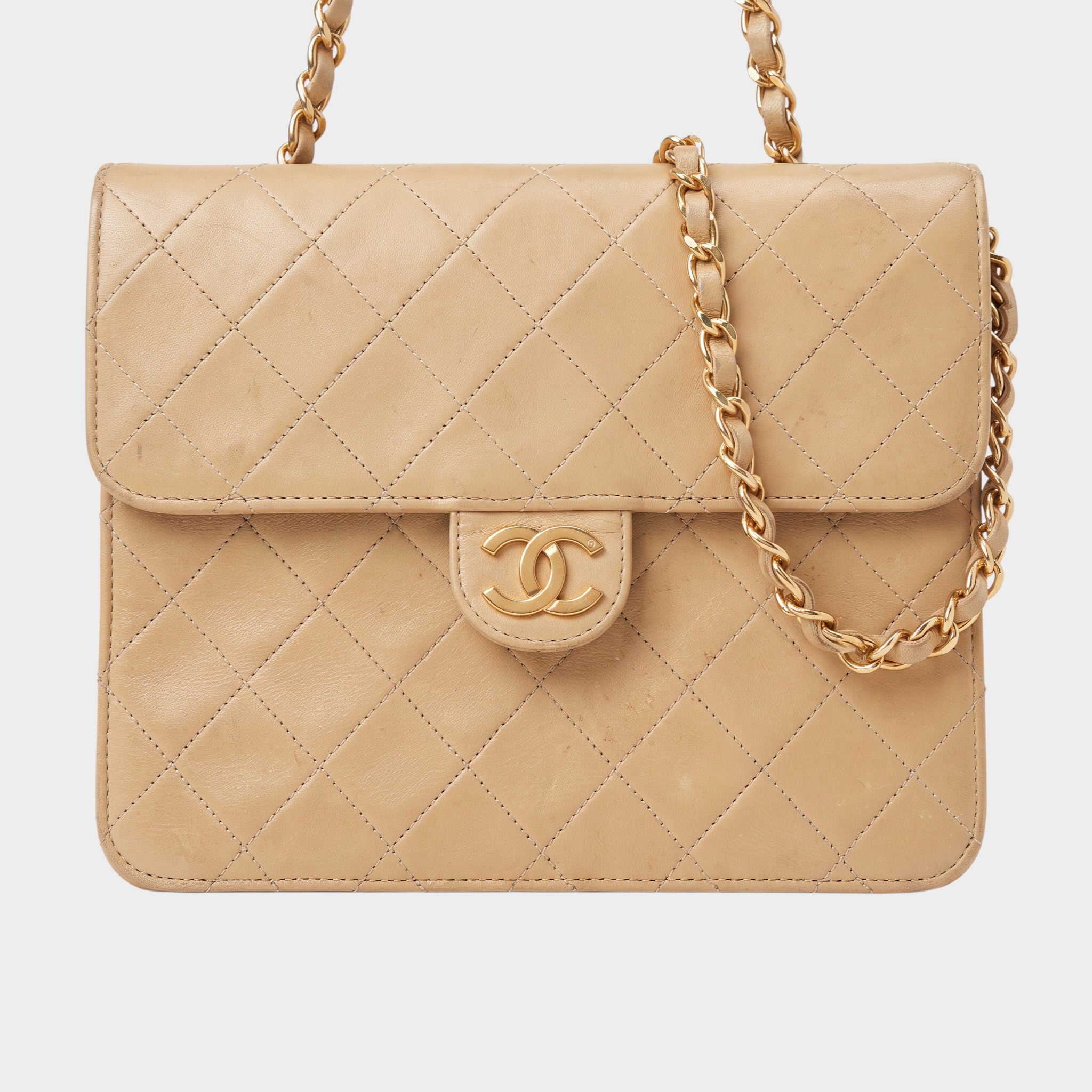 CHANEL Matelassé Chain Shoulder Bag, Beige Tasche, Coco Mark