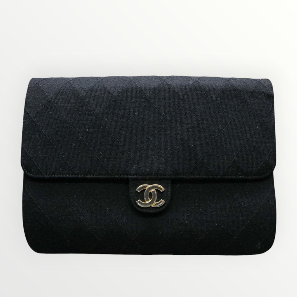 Chanel Matelassé Cotton Chain Shoulder Bag Push Lock Coco Mark