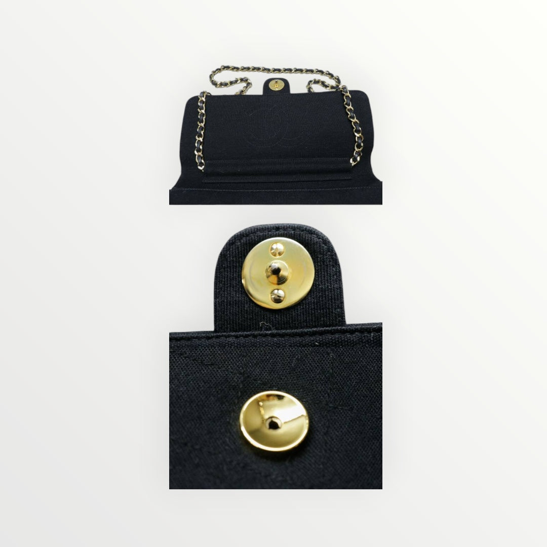 Chanel Matelassé Cotton Chain Shoulder Bag Push Lock Coco Mark
