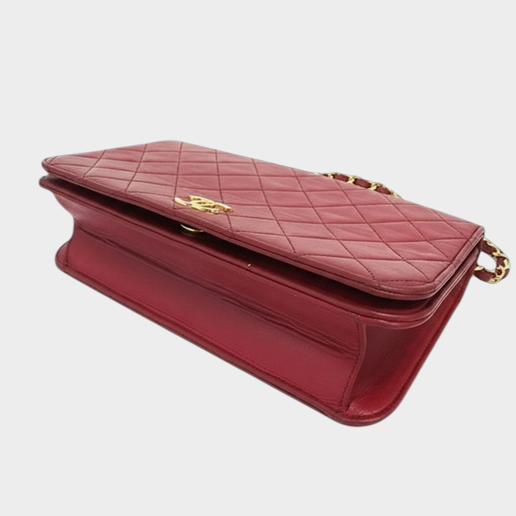 Excellent Condition Chanel Matelassé Large Coco Mark Push-Lock Lambskin Chain Shoulder Bag