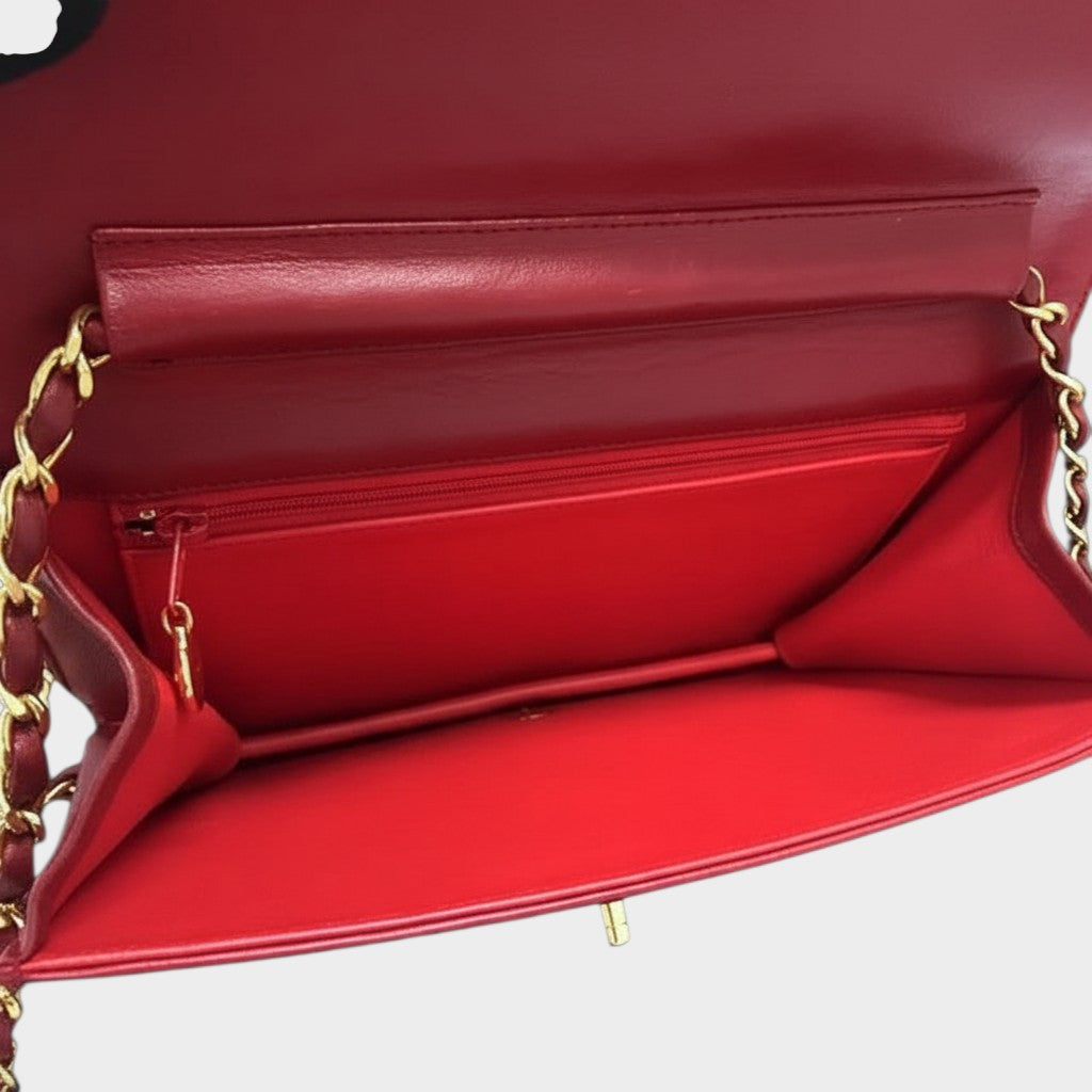 Excellent Condition Chanel Matelassé Large Coco Mark Push-Lock Lambskin Chain Shoulder Bag