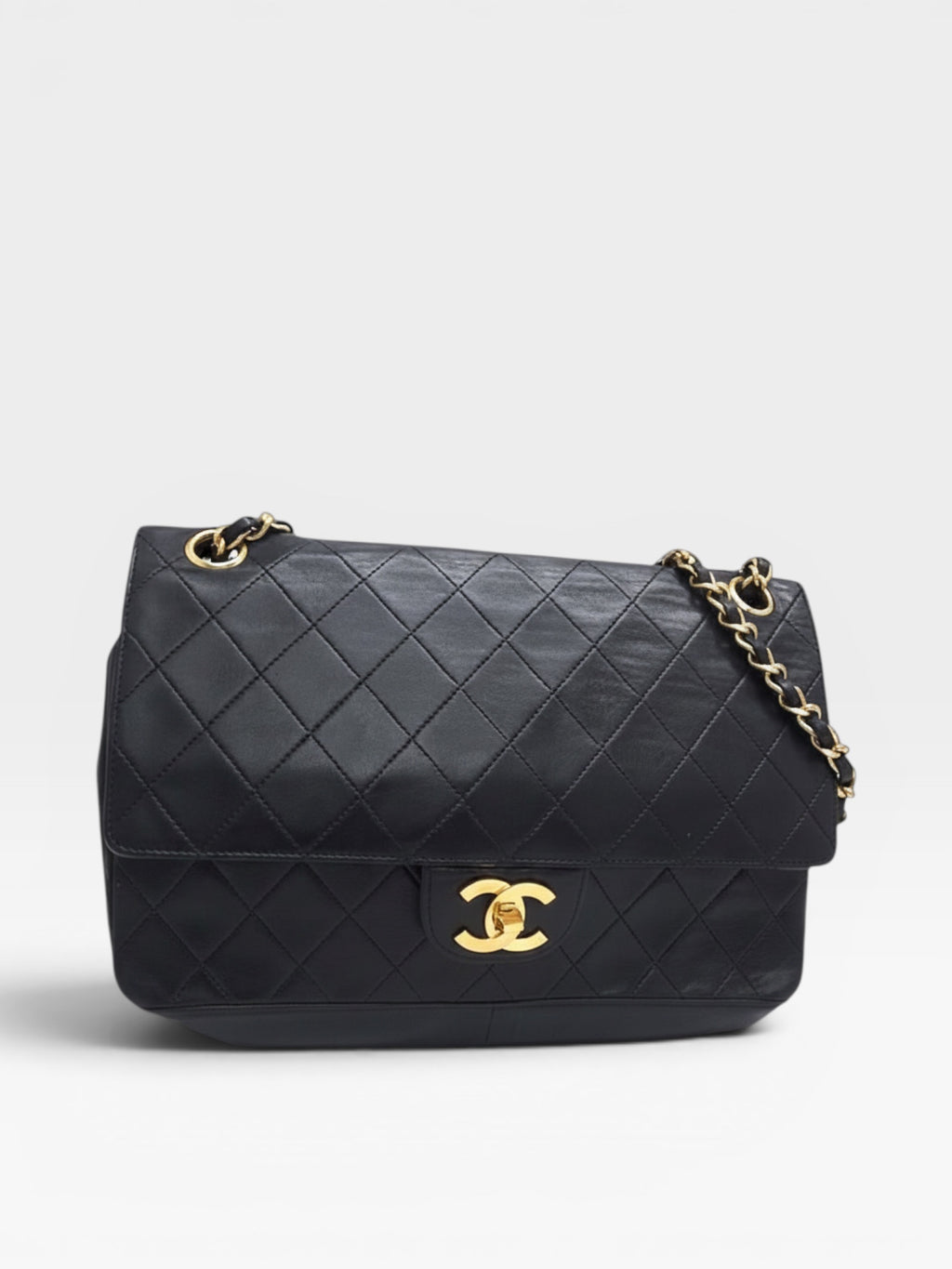 CHANEL Coco Mark Matelassé Lambskin Chain Gold Hardware Shoulder Bag, Black