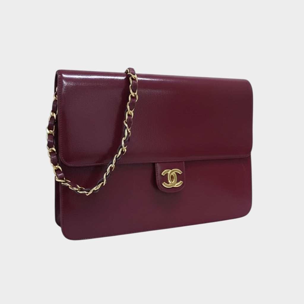 Chanel Coco Mark Leather Gold Hardware Chain Shoulder Bag Women's Bordeaux
