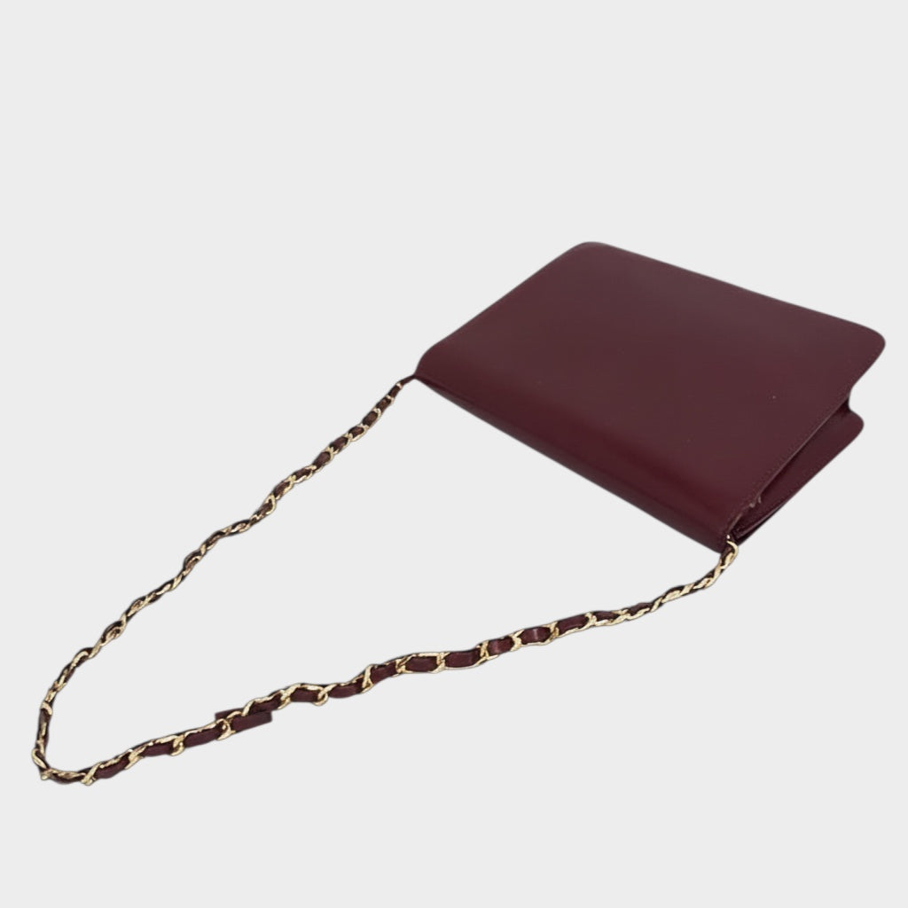 Chanel Coco Mark Leather Gold Hardware Chain Shoulder Bag Women's Bordeaux