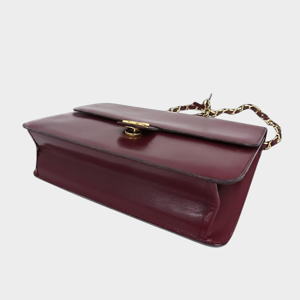 Chanel Coco Mark Leather Gold Hardware Chain Shoulder Bag Women's Bordeaux