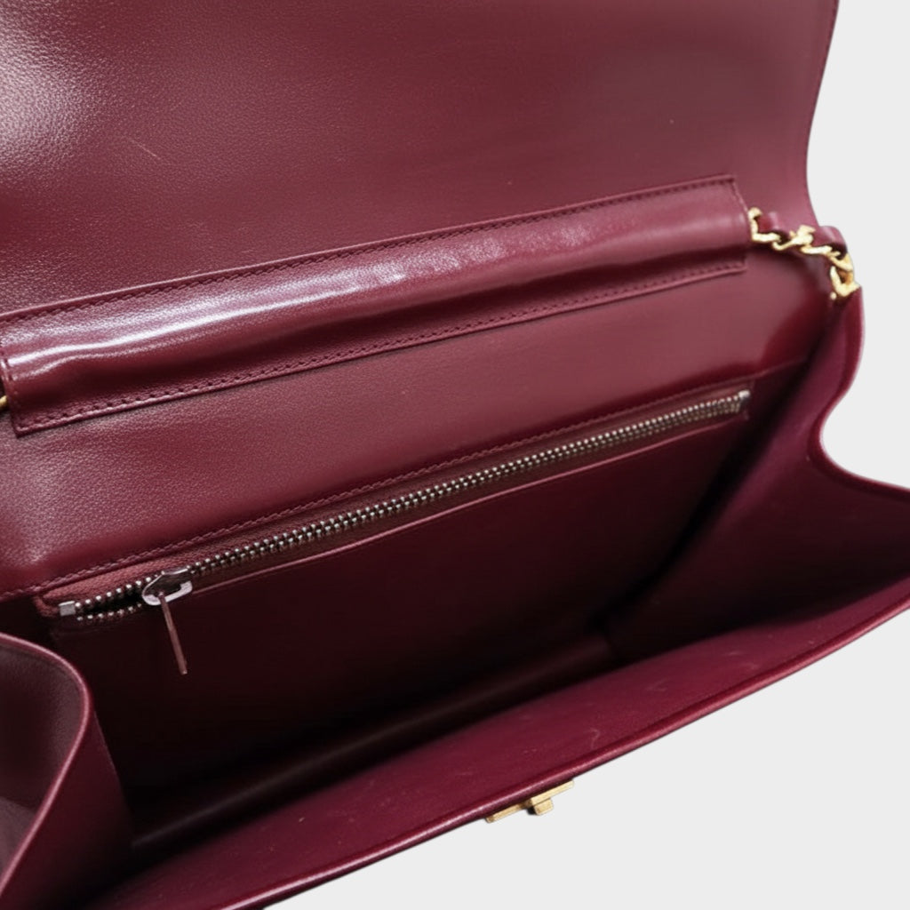 Chanel Coco Mark Leather Gold Hardware Chain Shoulder Bag Women's Bordeaux