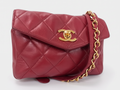 CHANEL Coco Mark Matelassé Lambskin Waist Bag/Body Bag for Women, Red, Tasche