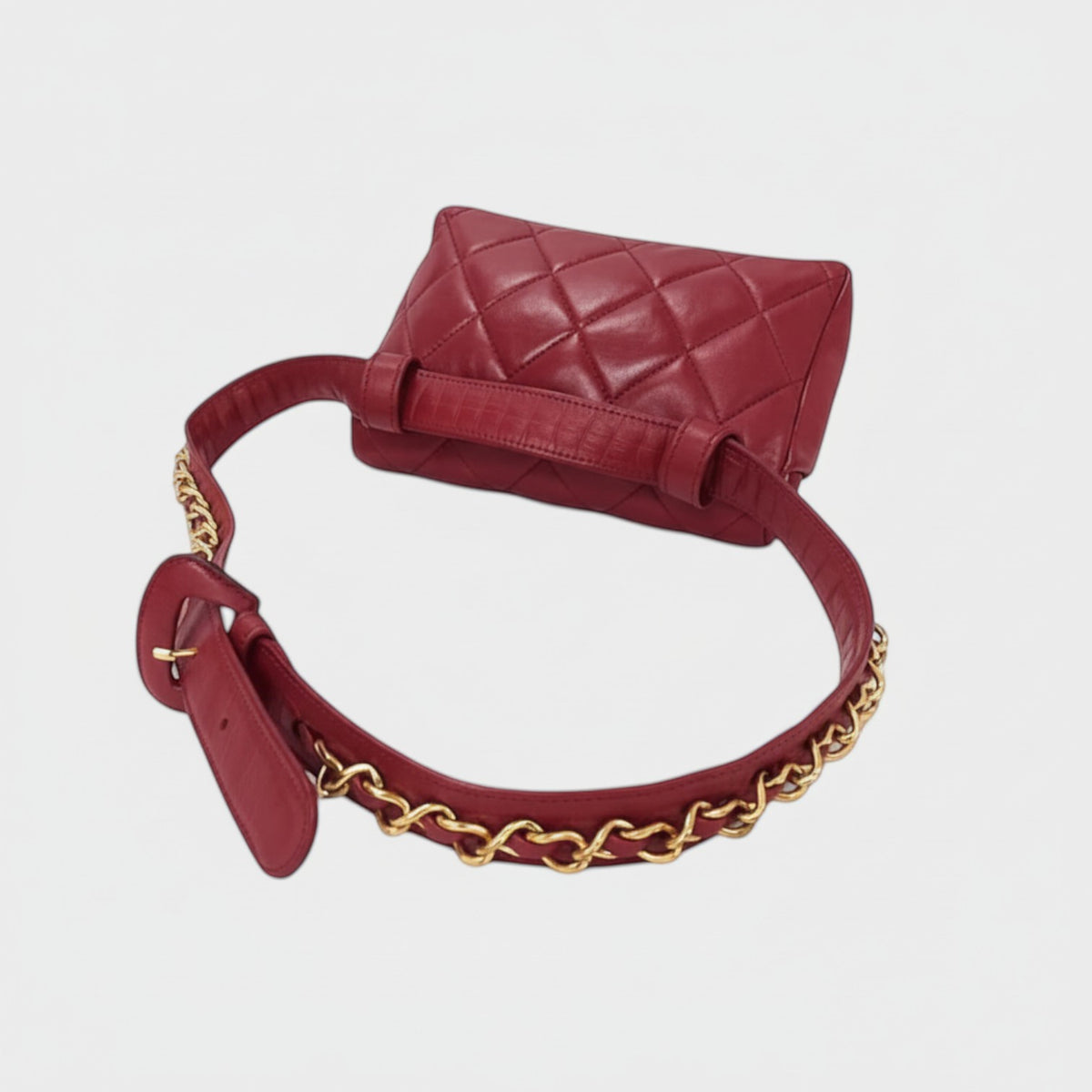 CHANEL Coco Mark Matelassé Lambskin Waist Bag/Body Bag for Women, Red, Tasche