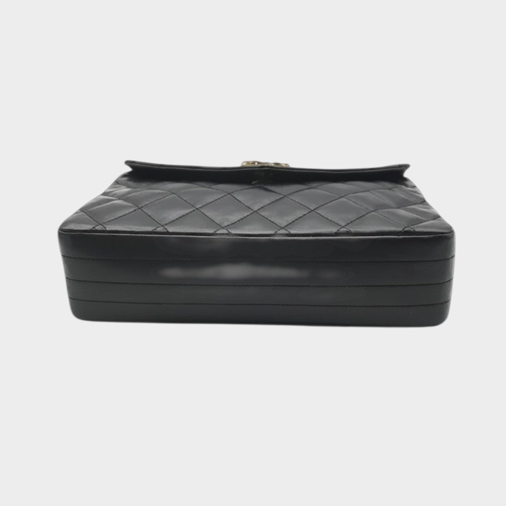 Excellent Condition CHANEL Coco Mark Matelassé Lambskin Rhinestone Chain Shoulder Bag, Black, Women's