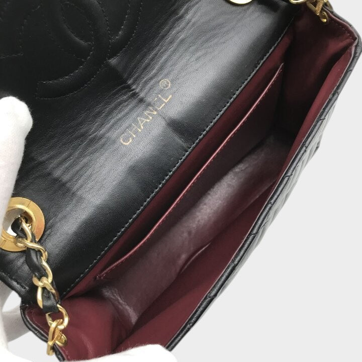 Excellent Condition CHANEL Coco Mark Matelassé Lambskin Rhinestone Chain Shoulder Bag, Black, Women's