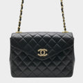 Excellent Condition CHANEL Coco Mark Matelassé Lambskin Rhinestone Chain Shoulder Bag, Black, Women's