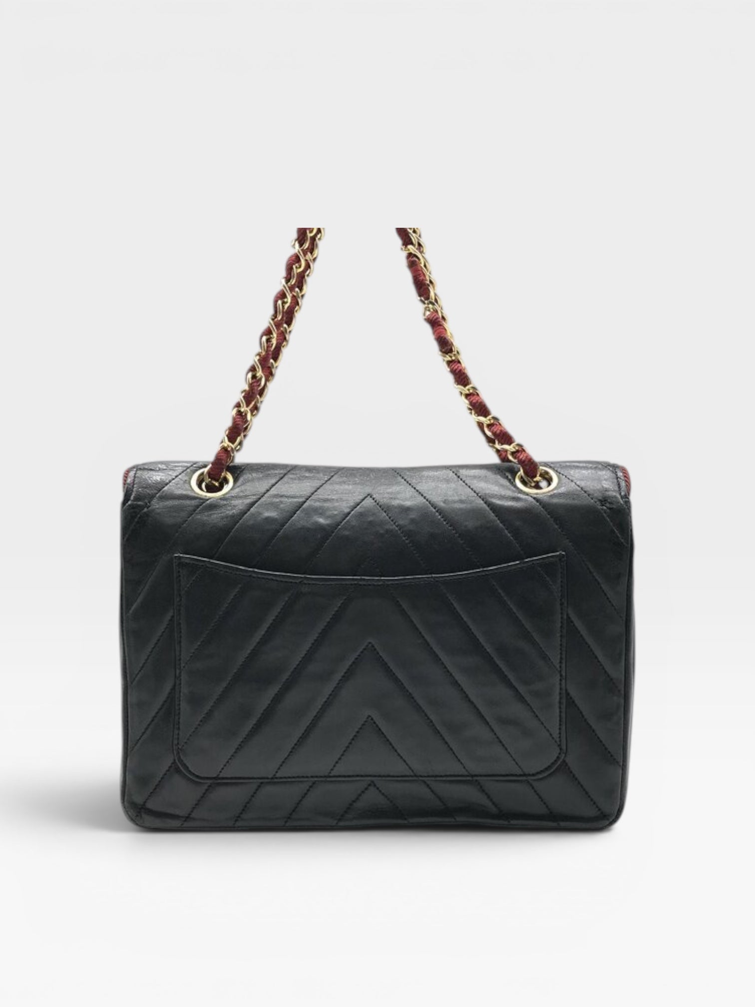 Excellent Condition CHANEL Coco Mark V-Stitch Lambskin Leather Chain Shoulder Bag, Bicolor Black, Women's a1