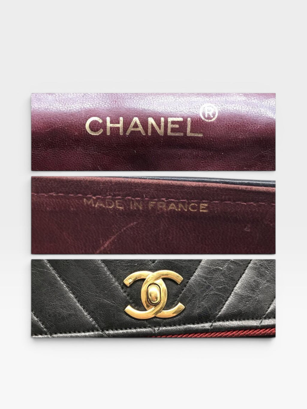 Excellent Condition CHANEL Coco Mark V-Stitch Lambskin Leather Chain Shoulder Bag, Bicolor Black, Women's a1