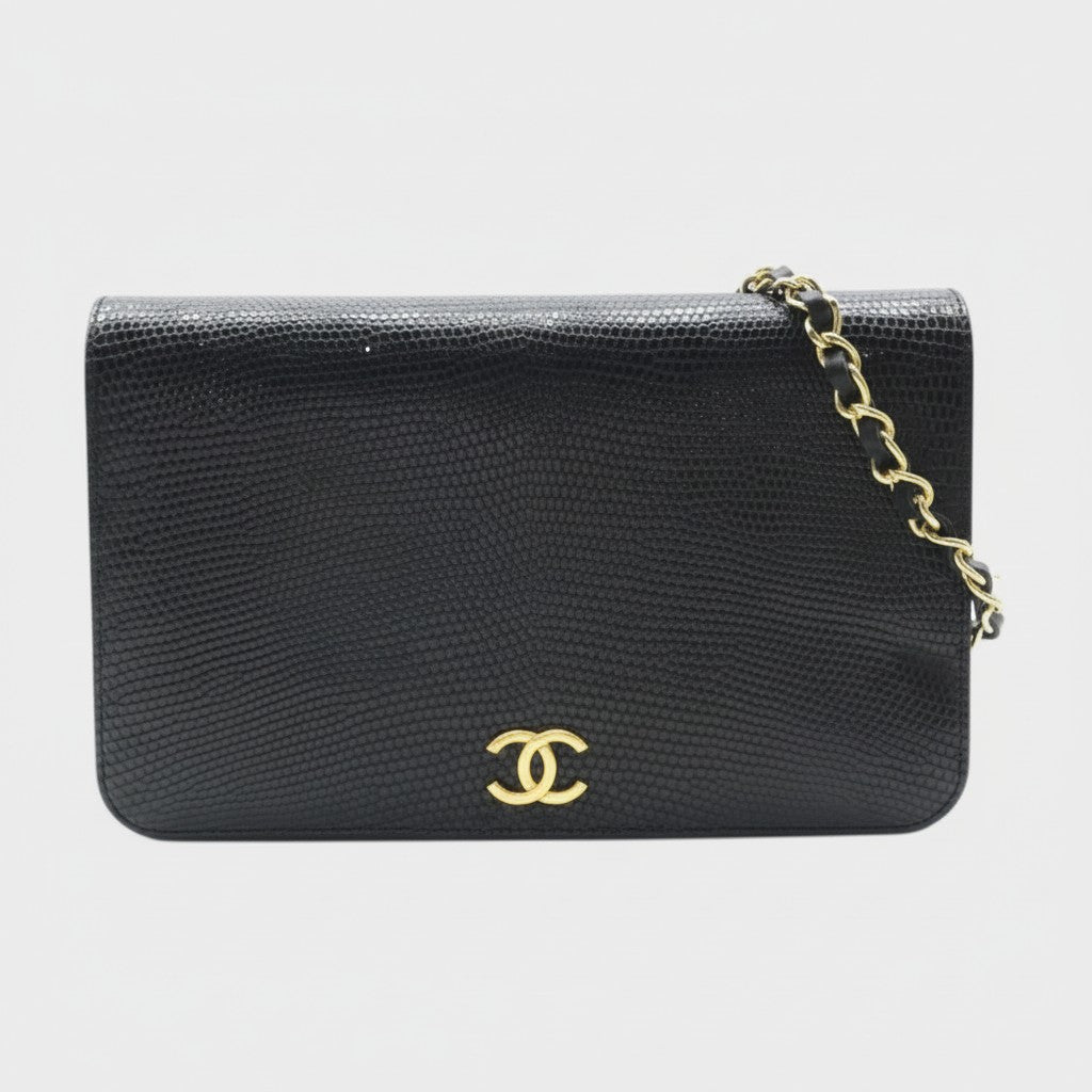 Excellent Condition CHANEL Chanel Coco Mark Lizard Leather Push-Tasche