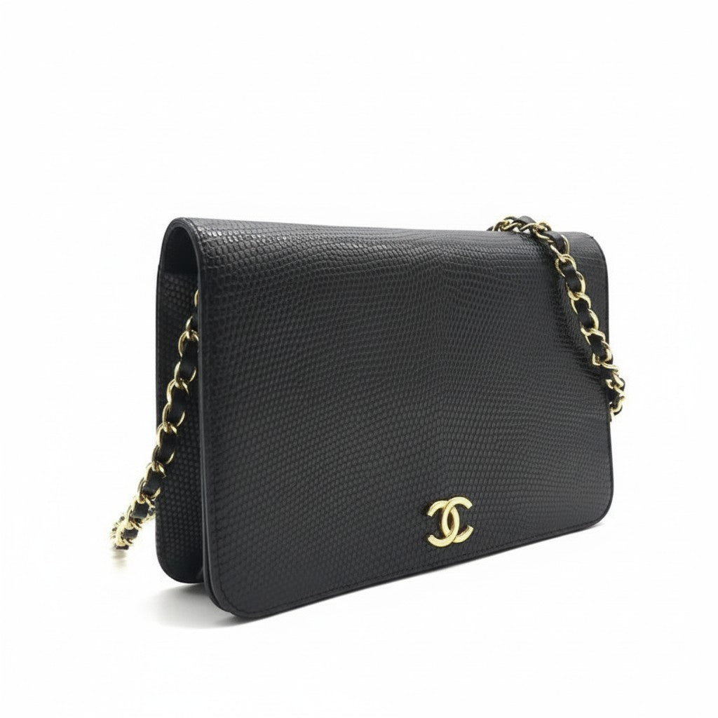 Excellent Condition CHANEL Chanel Coco Mark Lizard Leather Push-Tasche