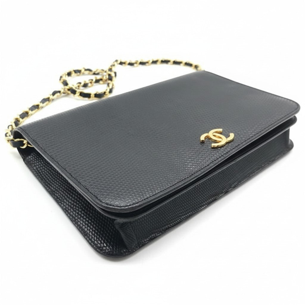 Excellent Condition CHANEL Chanel Coco Mark Lizard Leather Push-Tasche