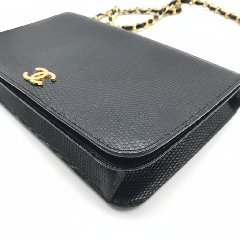 Excellent Condition CHANEL Chanel Coco Mark Lizard Leather Push-Tasche
