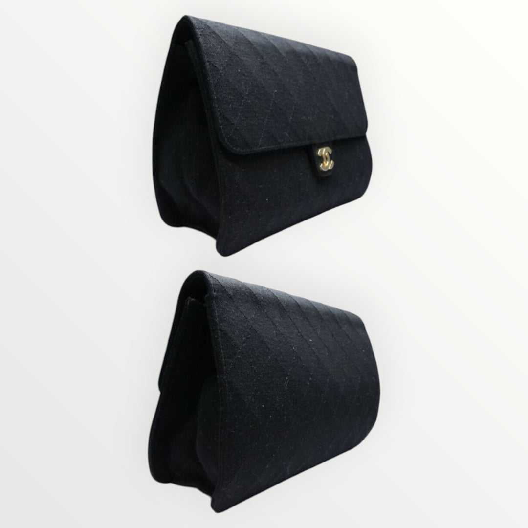 Chanel Matelassé Cotton Chain Shoulder Bag Push Lock Coco Mark