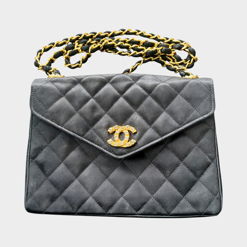 CHANEL Matelassé Silk Satin Rhinestone Coco Mark Shoulder Bag, Tasche