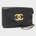 Chanel Chain Shoulder Bag, Large Coco Mark, Bicolore, Lambskin Leather, Black