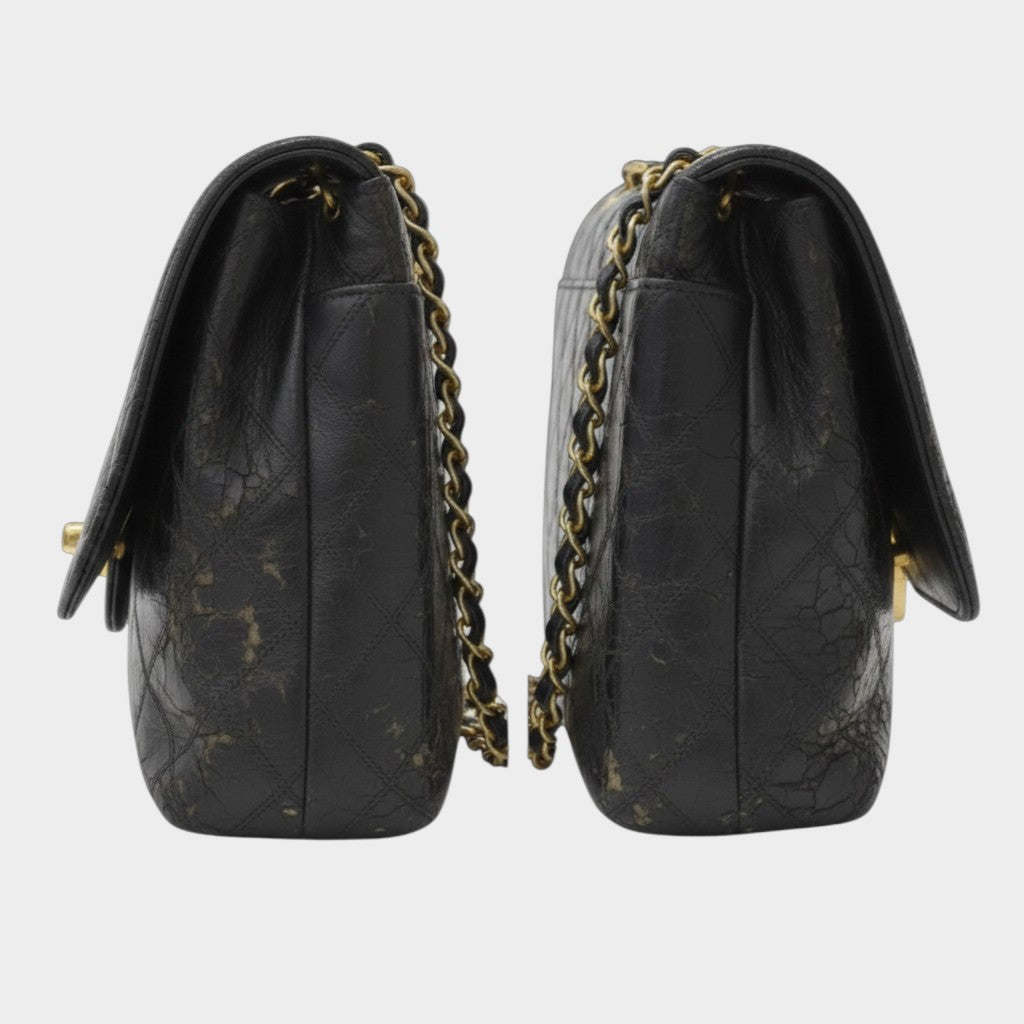 Chanel Chain Shoulder Bag, Large Coco Mark, Bicolore, Lambskin Leather, Black