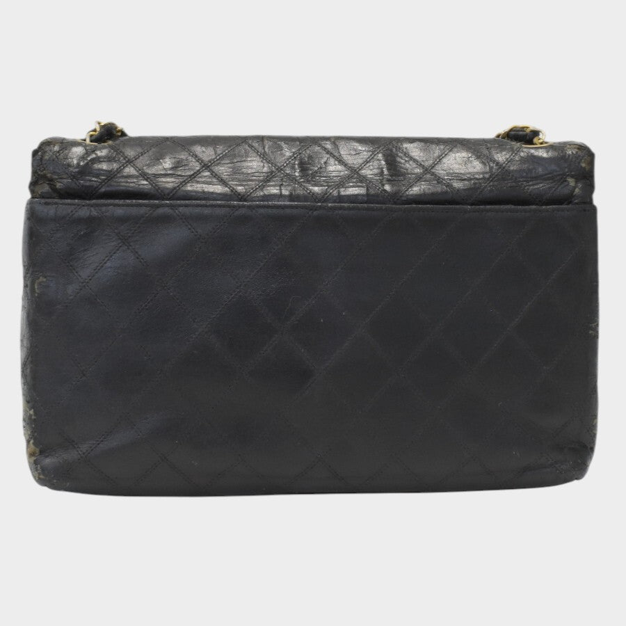 Chanel Chain Shoulder Bag, Large Coco Mark, Bicolore, Lambskin Leather, Black