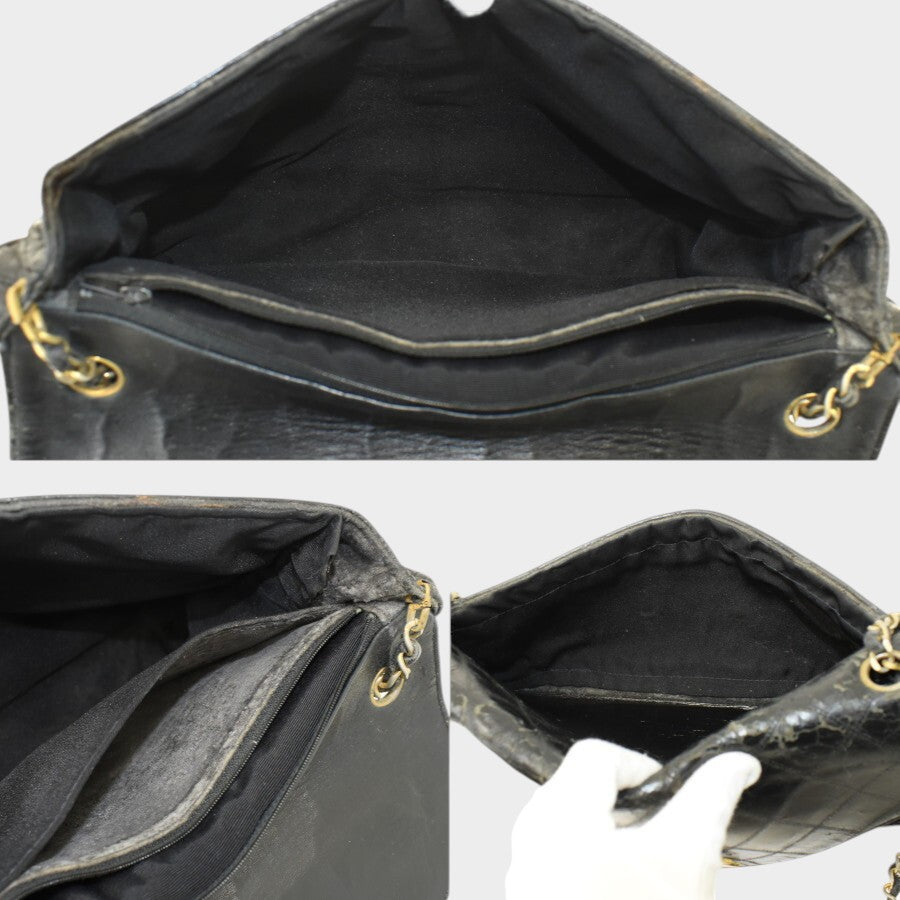 Chanel Chain Shoulder Bag, Large Coco Mark, Bicolore, Lambskin Leather, Black