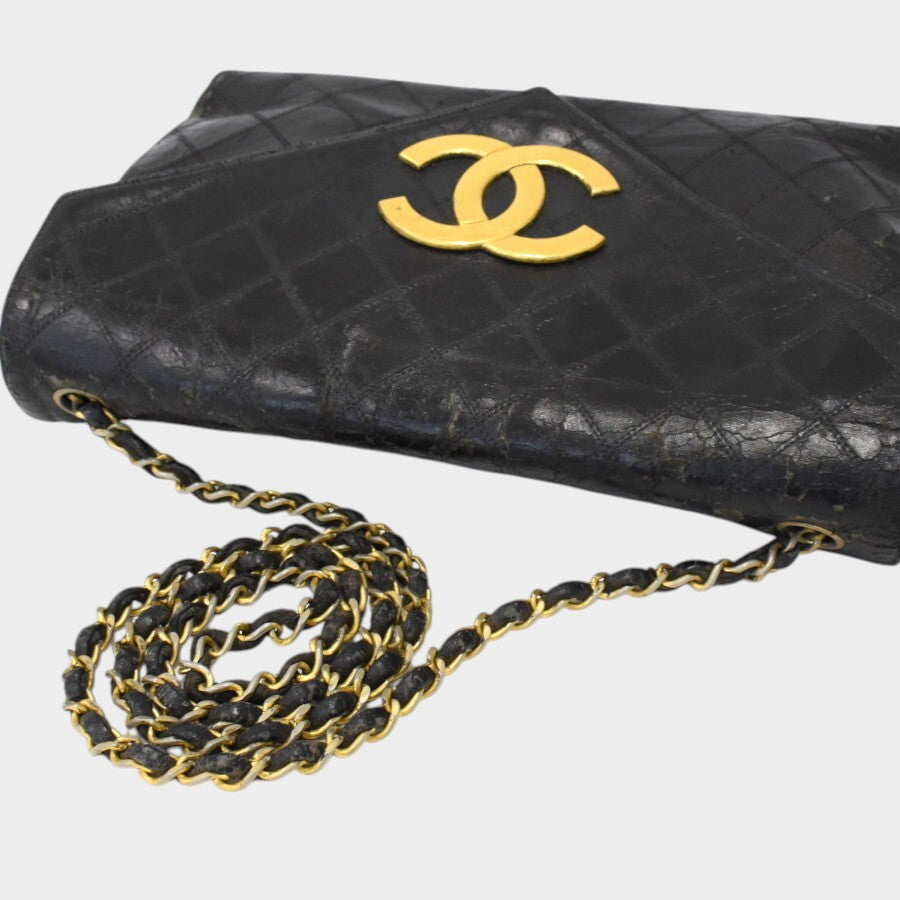 Chanel Chain Shoulder Bag, Large Coco Mark, Bicolore, Lambskin Leather, Black