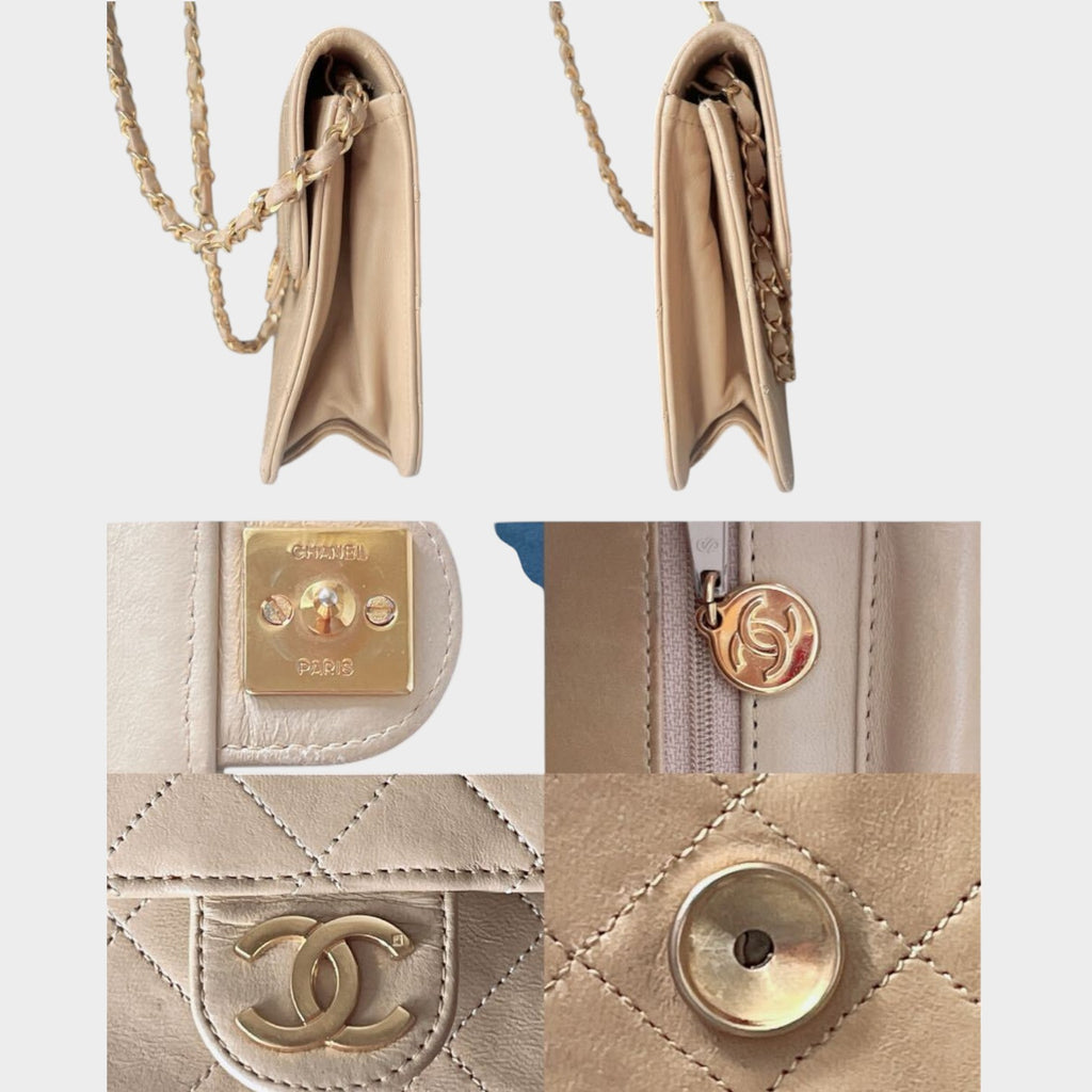 CHANEL Matelassé Chain Shoulder Bag, Beige Tasche, Coco Mark