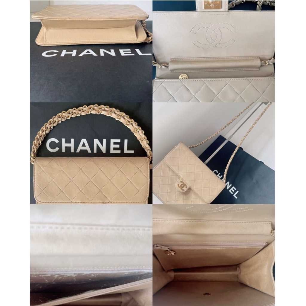 CHANEL Matelassé Chain Shoulder Bag, Beige Tasche, Coco Mark