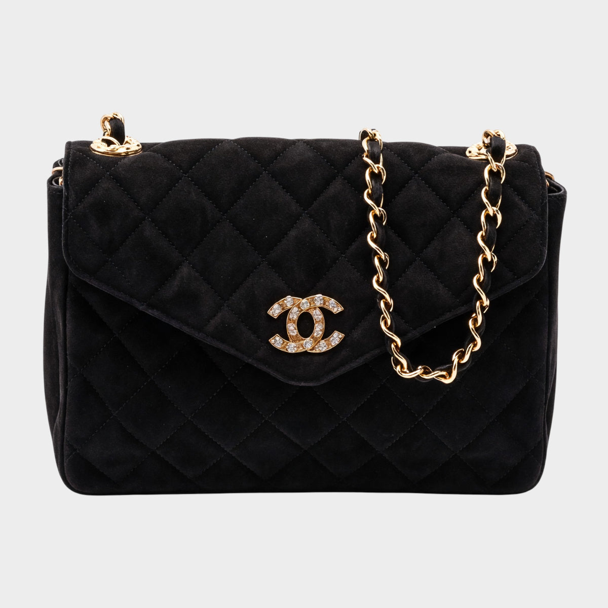 Chanel Matelassé Suede x Rhinestone Shoulder Bag, Black, Tasche