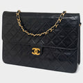 Chain Shoulder Bag Matelassé Single Flap Lambskin Leather Black Tasche